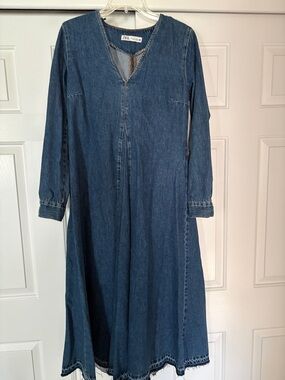 Zara Indigo Denim Long-Sleeve Midi Dress